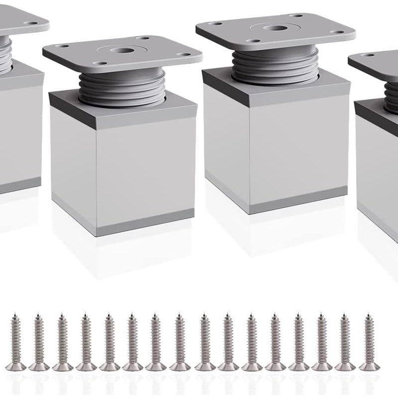 Zestaw 4 regulowanych aluminiowych nóżek meblowych (50 mm) — Regulowana wysokość — Nadaje się do biurek, sof i mebli do samodzielnego montażu