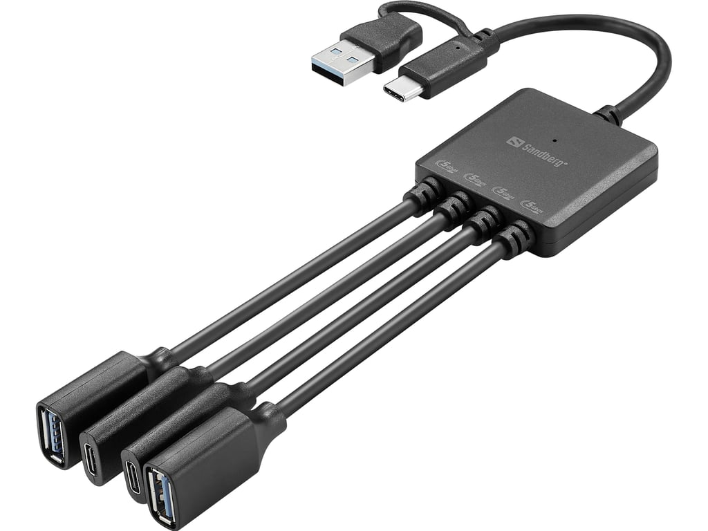 Sandberg 136-81 huby i koncentratory USB 3.2 Gen 1 (3.1 Gen 1) Type-A + Type-C 5000 Mbit/s Czarny