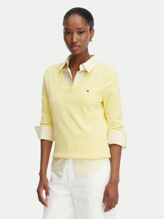 Tommy Hilfiger Sweter WW0WW40098 Żółty jasny Regular Fit
