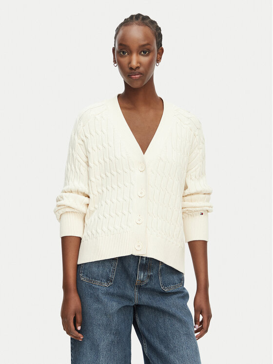 Tommy Hilfiger Kardigan WW0WW50078 Kremowy Relaxed Fit