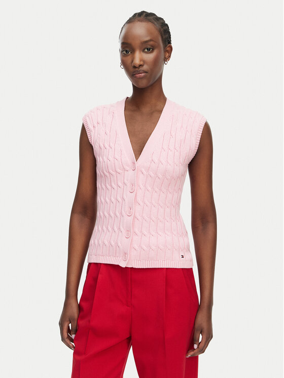 Tommy Hilfiger Kardigan WW0WW50075 Różowy jasny Slim Fit