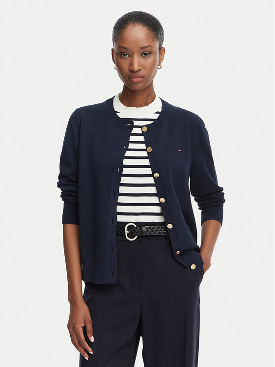 Tommy Hilfiger Kardigan Cable Fine WW0WW42370 Granatowy Regular Fit