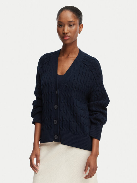 Tommy Hilfiger Kardigan WW0WW50078 Granatowy Relaxed Fit