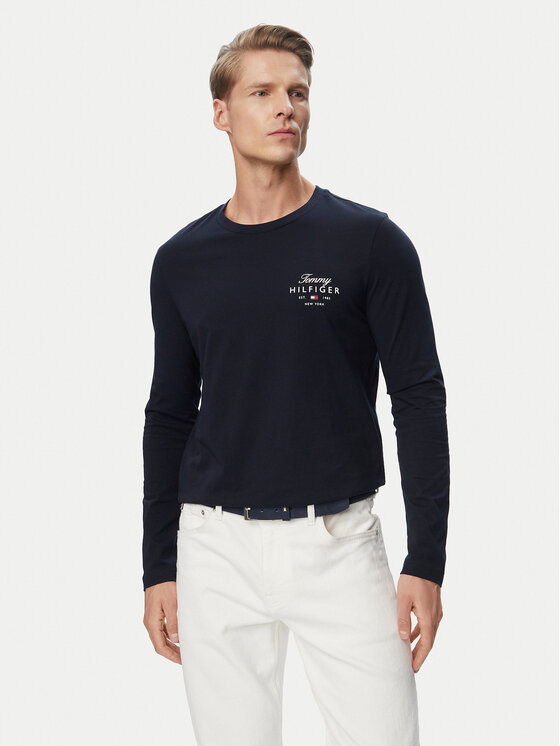 Tommy Hilfiger Longsleeve Script Stack MW0MW43225 Granatowy Regular Fit