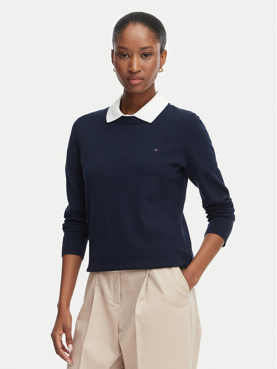 Tommy Hilfiger Sweter Cable Fine WW0WW44984 Granatowy Regular Fit
