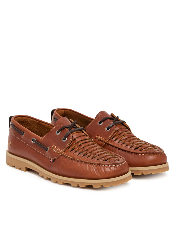Tommy Hilfiger Półbuty Hilfiger Braided Lth Boat Shoe FM0FM05892 Brązowy