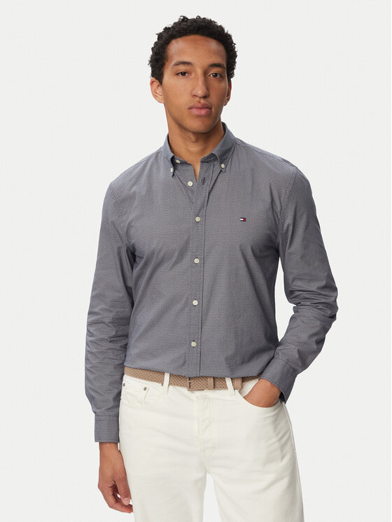 Tommy Hilfiger Koszula Flex MW0MW43317 Szary Regular Fit