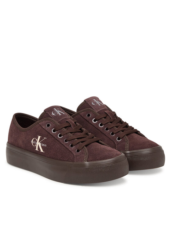 Calvin Klein Tenisówki Vulc Flatf Laceup Suede HW0HW03088 Bordowy