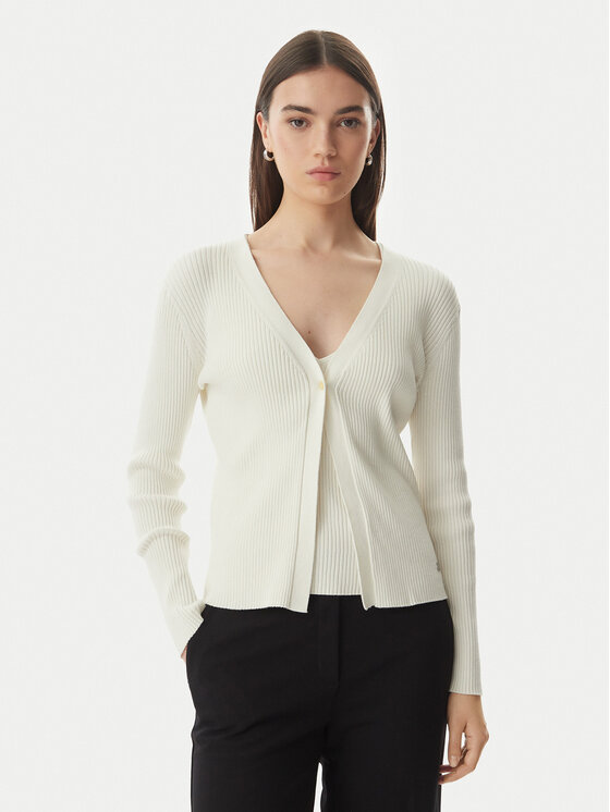 Calvin Klein Kardigan LV044G303G Kremowy Regular Fit