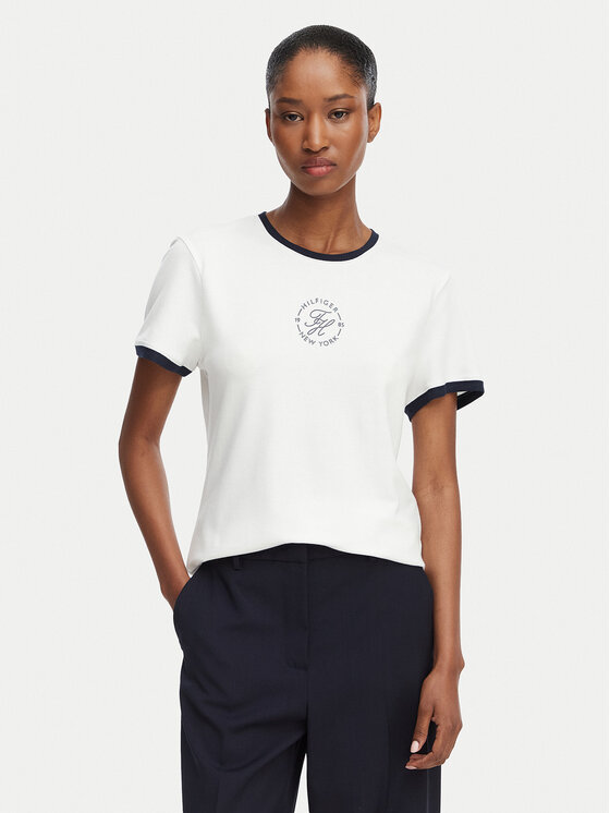 Tommy Hilfiger T-Shirt Th Roundal WW0WW50032 Biały Regular Fit