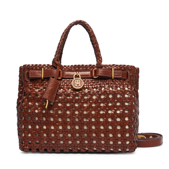 Torebka Tommy Hilfiger American Icon Mini Tote Braided AW0AW18734 Brązowy