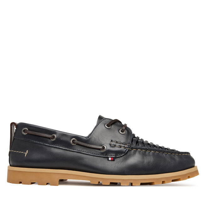 Półbuty Tommy Hilfiger Hilfiger Braided Lth Boat Shoe FM0FM05892 Granatowy