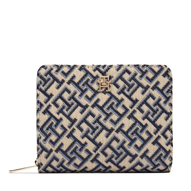 Portfel Tommy Hilfiger Th Icon Med Za W/ Flap Jacquard AW0AW18759 Niebieski