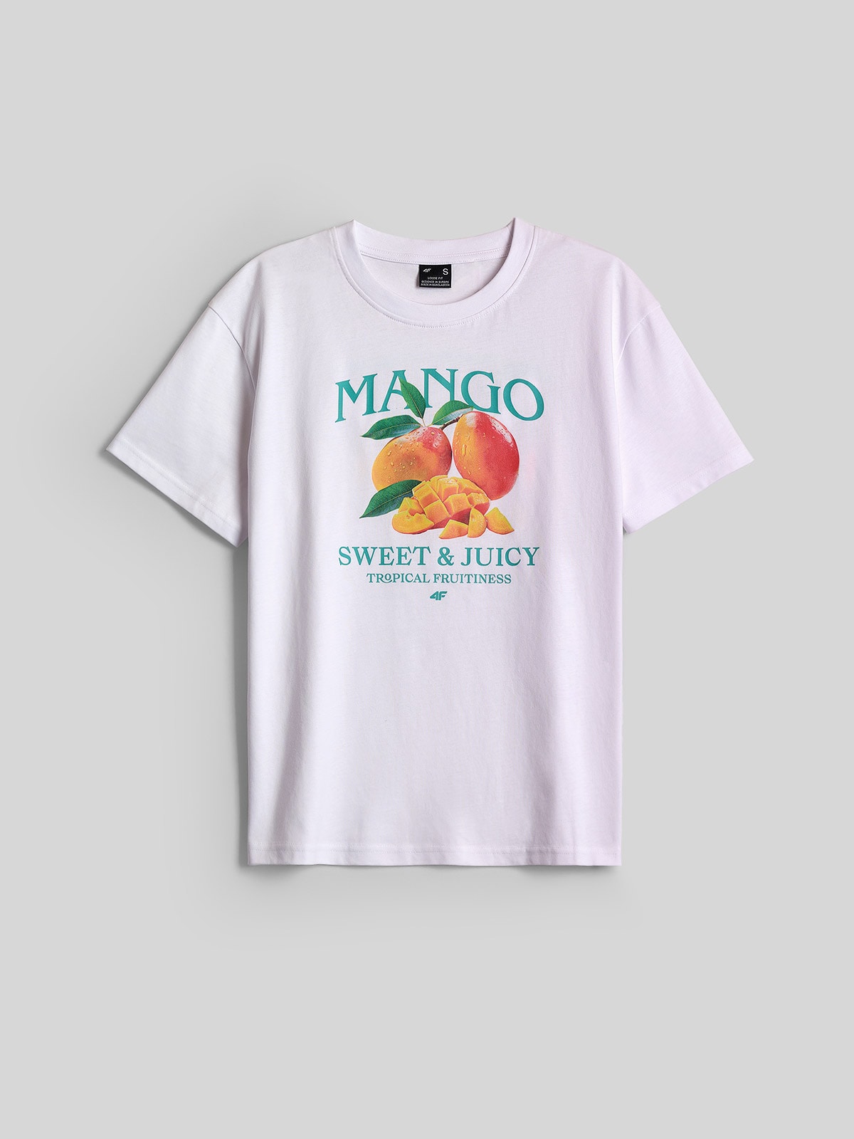 4F T-shirt loose z nadrukiem damski - biały XS