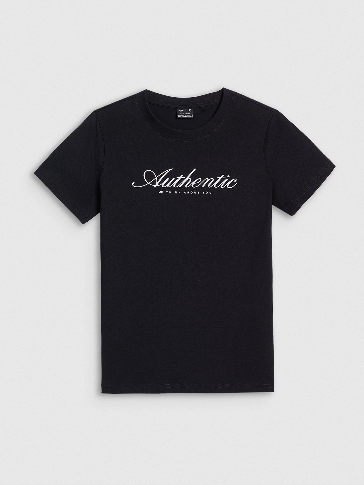 4F T-shirt regular z nadrukiem damski - czarny XS