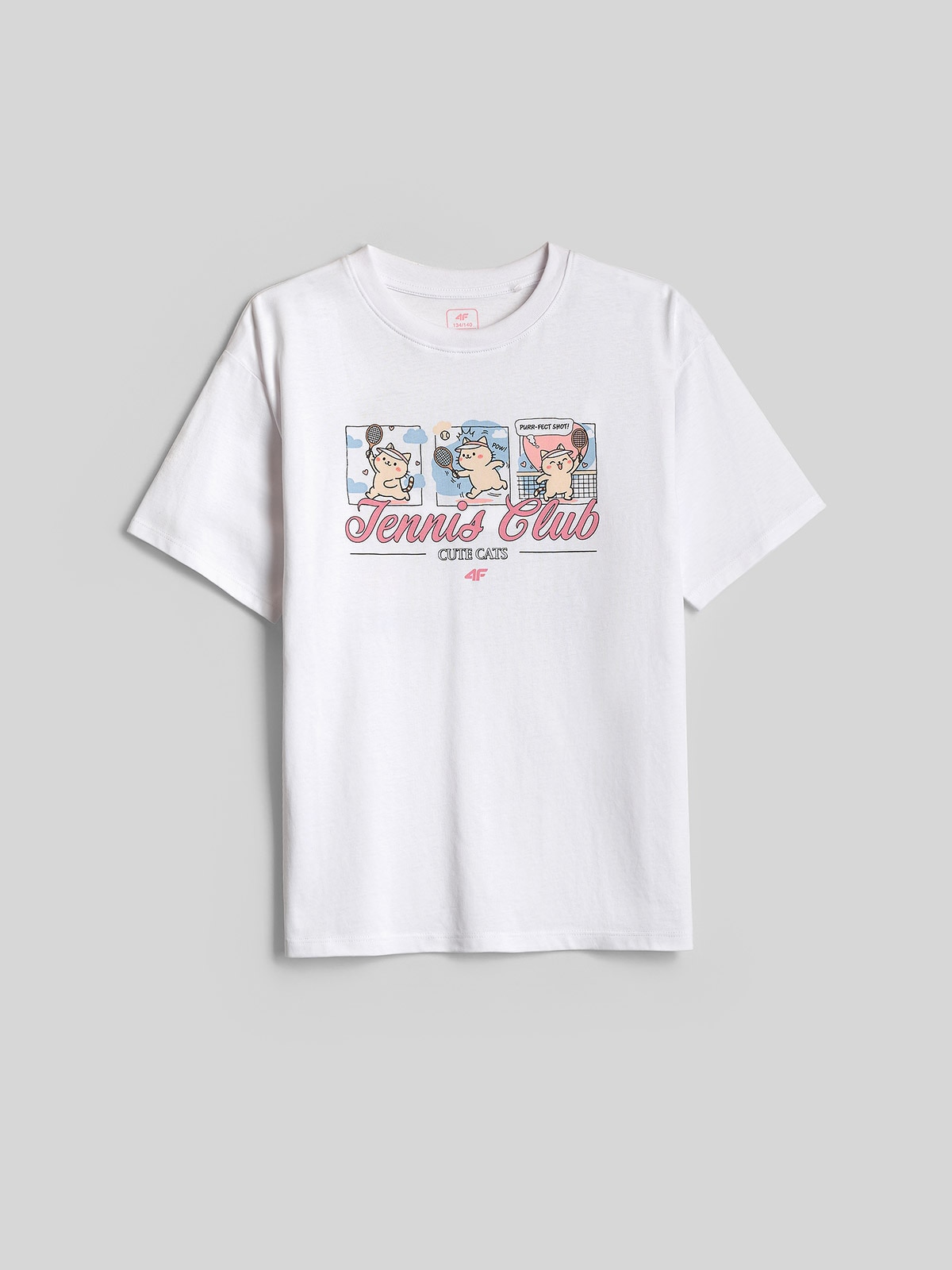4F T-shirt loose z nadrukiem dziewczęcy - biały 158/164 (12-14 lat)