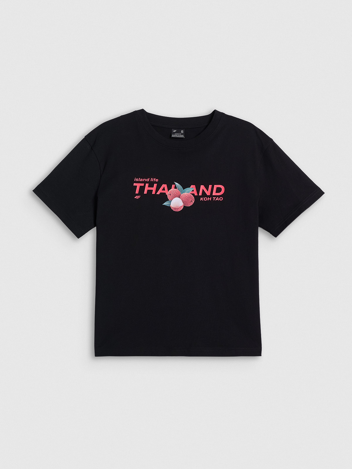 4F T-shirt loose z nadrukiem damski - czarny XS