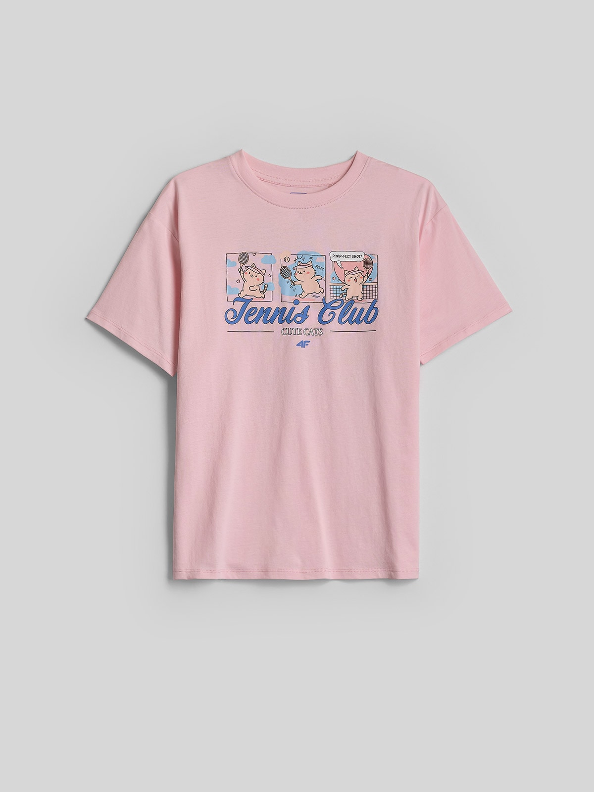 4F T-shirt loose z nadrukiem dziewczęcy - różowy 158/164 (12-14 lat)