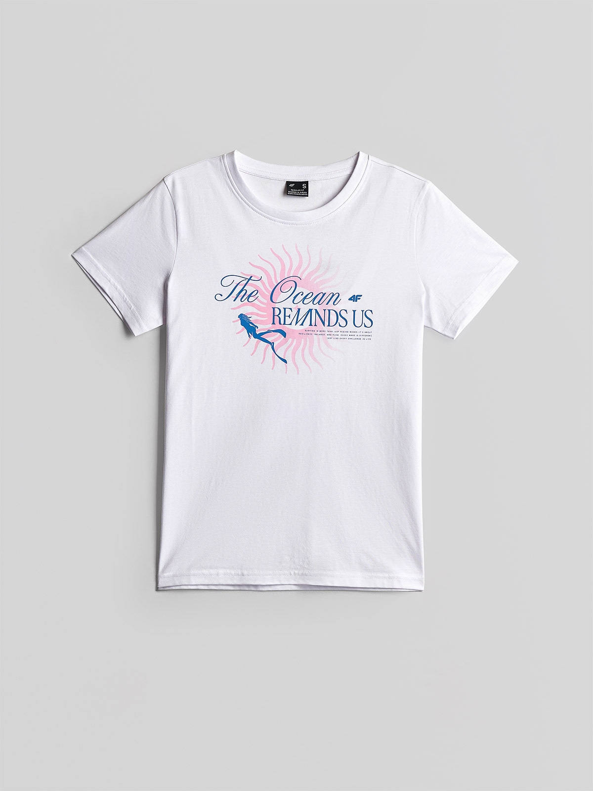4F T-shirt regular z nadrukiem damski - biały XS