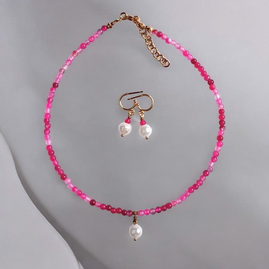 RAZEM TANIEJ! naszyjnik & kolczyki : fuchsia & pearl collection