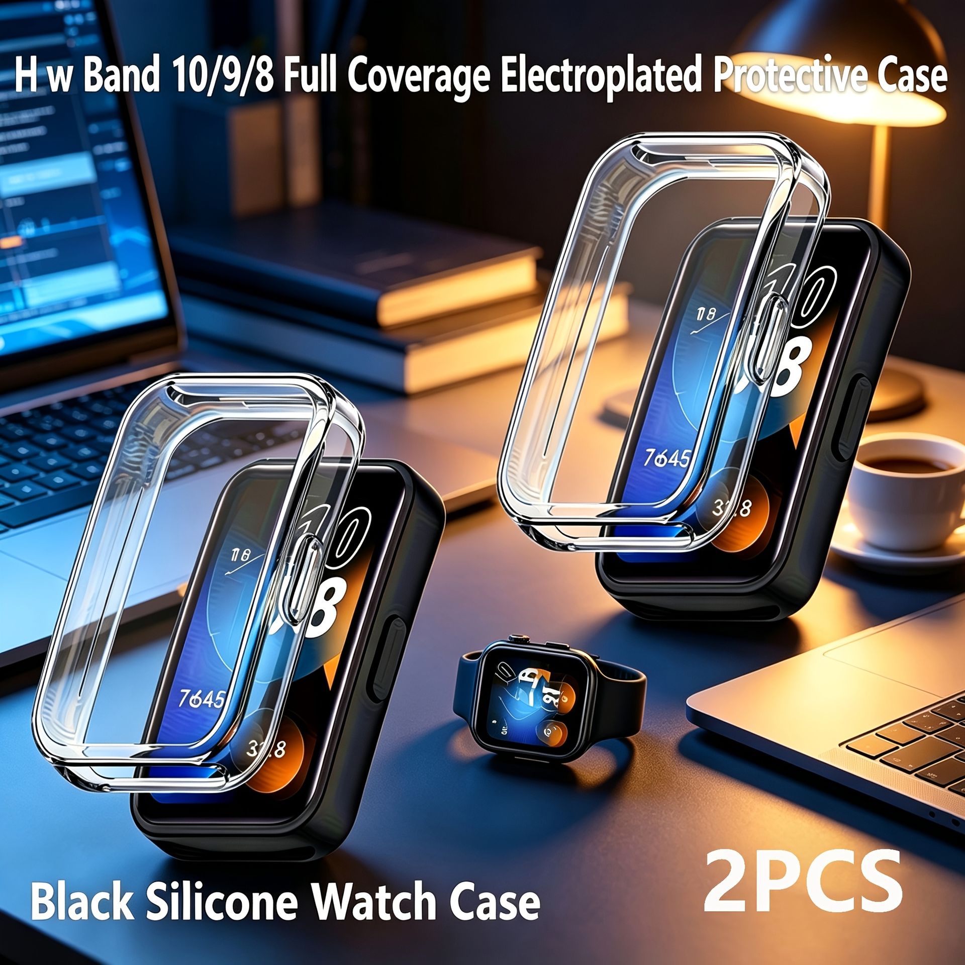 TEMU 2 szt. Przezroczyste Etui Ochronne, Ażurowa Osłona Ochronna z PC Pasująca do Huawei Band 10/9/8, Przezroczysta Pełna Osłona z Twardej Ramki PC,