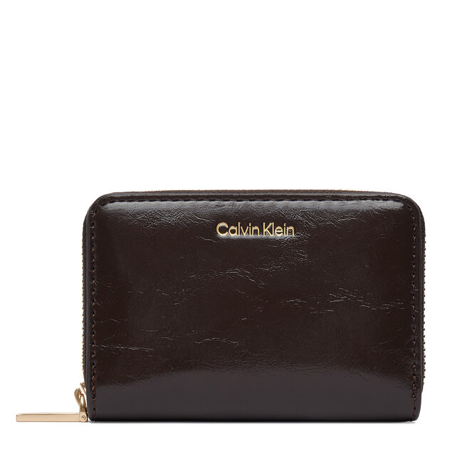 Portfel Calvin Klein Foil Glossy Square Zip Around LV04F1201G Brązowy