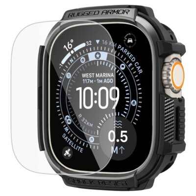 Etui SPIGEN Rugged Armor do Apple Watch Ultra z serii 1/2/3 (49mm) Czarny + szkło hartowane