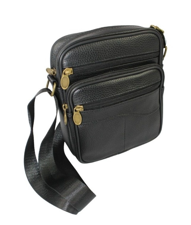 Torba męska skórzana CONVEY (PL) Pionowa Czarna Złote Suwaki 22 x 18 x 8 [cm]