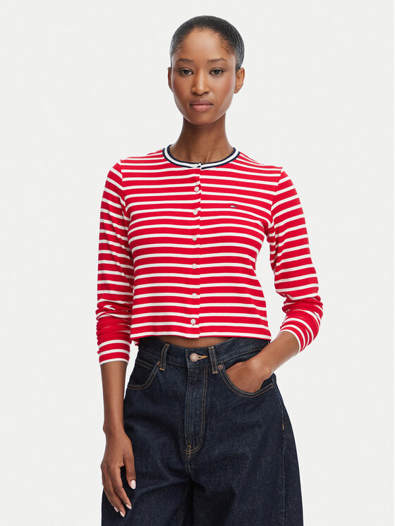 Tommy Jeans Kardigan DW0DW22805 Czerwony Slim Fit