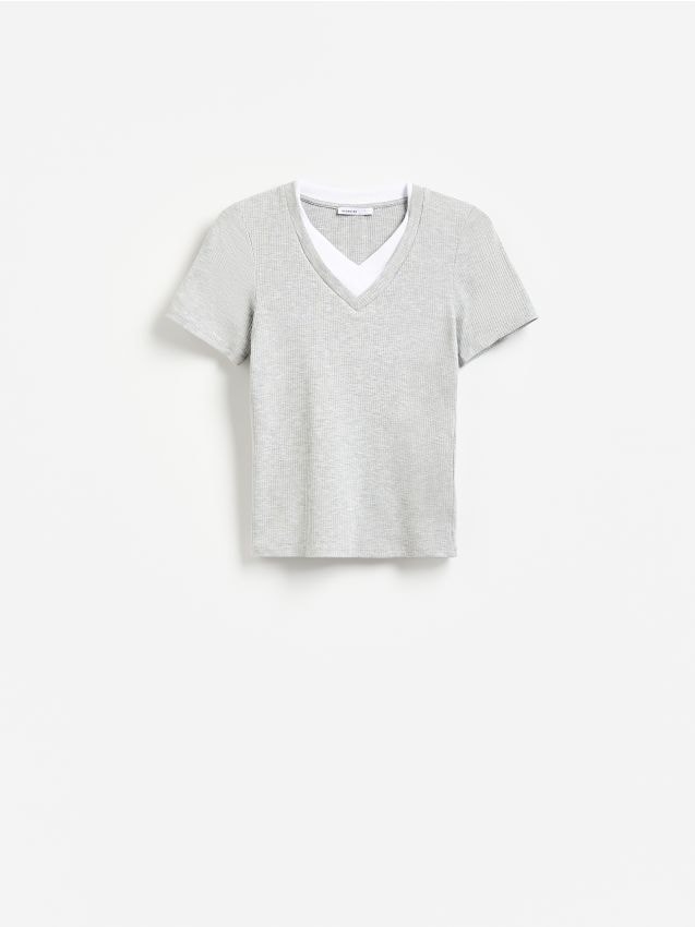 Reserved - T-shirt w prążek - jasnoszary
