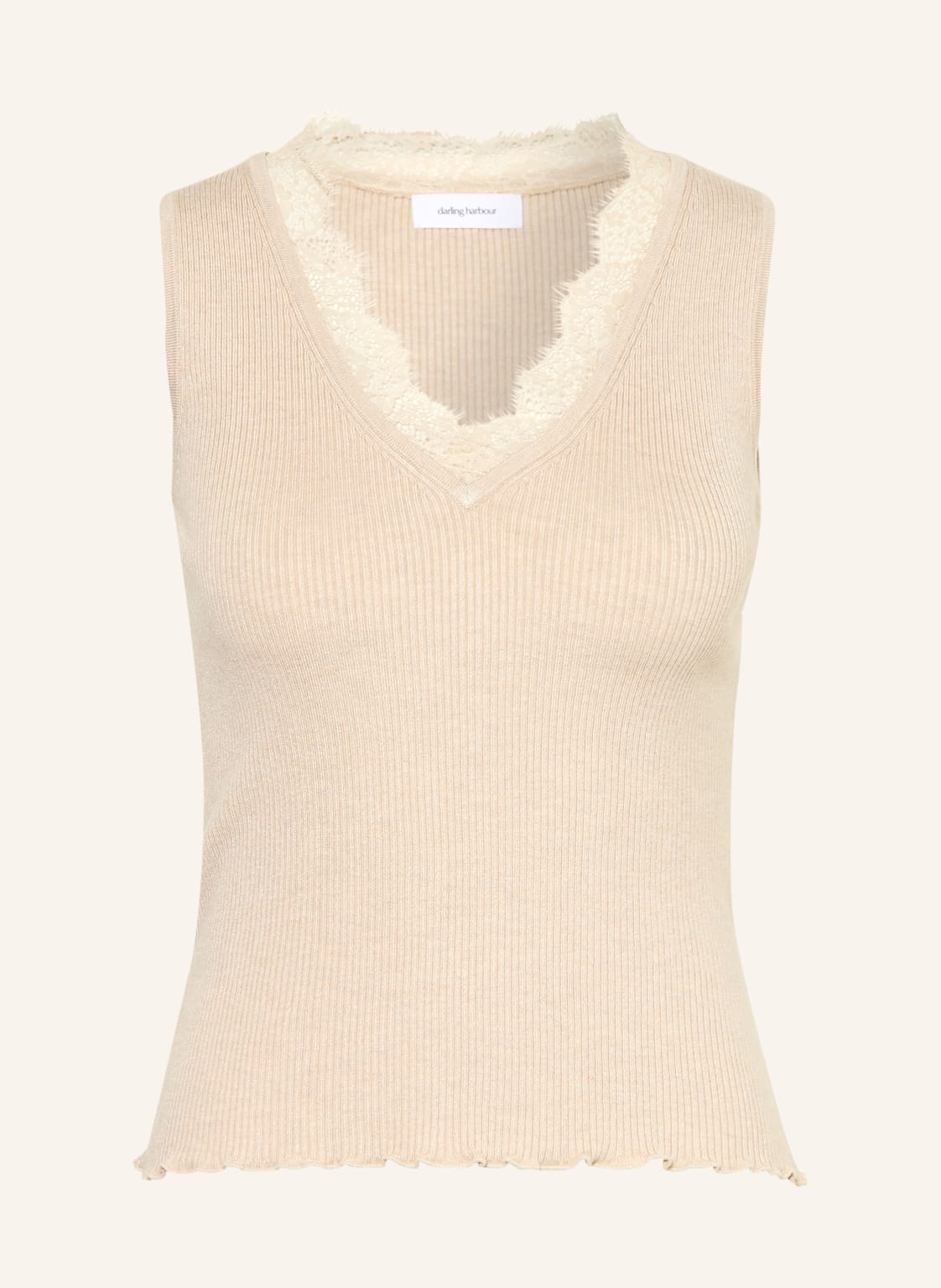 Darling Harbour Dzianinowy Top Z Koronką beige