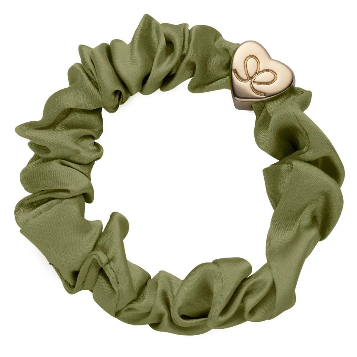 By Eloise London Silk Scrunchie Gold Heart Gumka do włosów dla kobiet kolor Olive Green