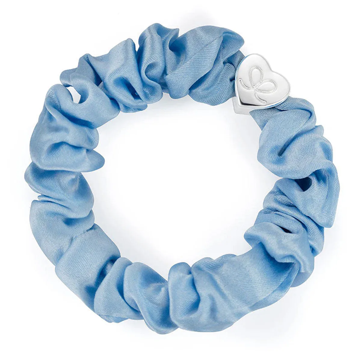 By Eloise London Silk Scrunchie Silver Heart Gumka do włosów dla kobiet kolor Sky Blue