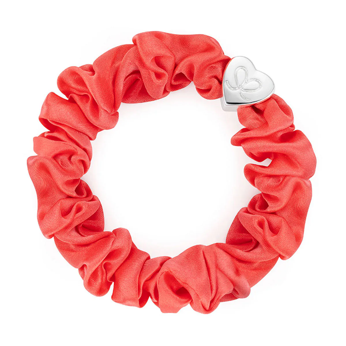 By Eloise London Silk Scrunchie Silver Heart Gumka do włosów dla kobiet kolor Neon Peach