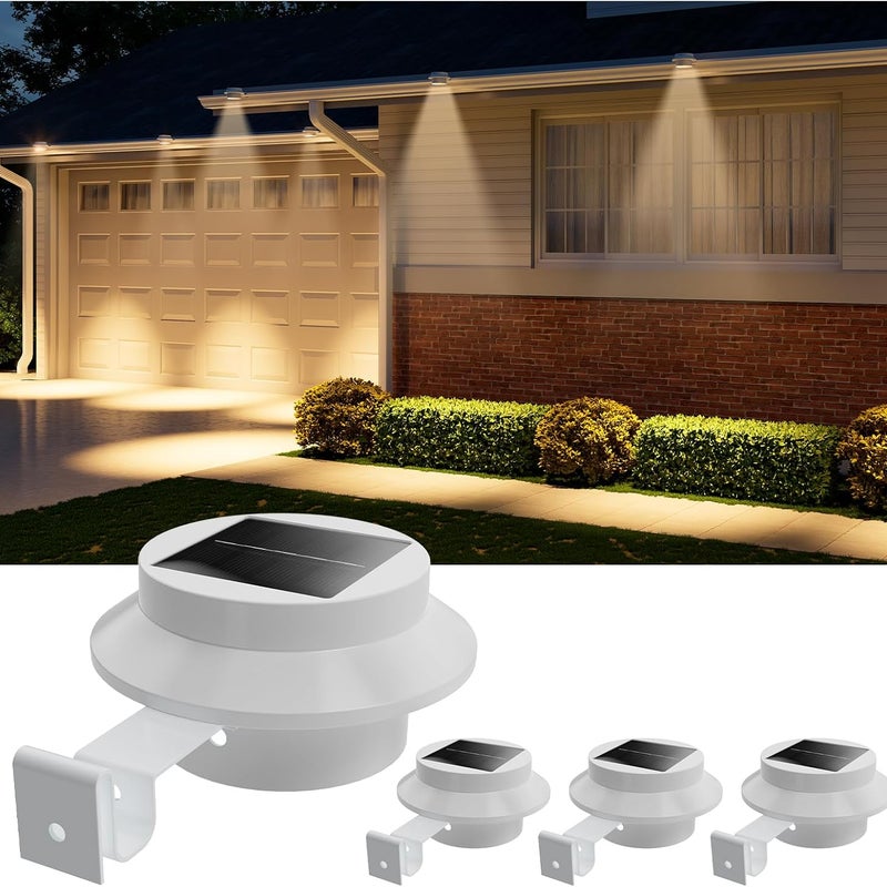 4 zewnętrzne lampy solarne do rynien, wodoodporne lampy LED do ogrodzeń, balustrad, ogrodów, podwórek, tarasów, białe, ciepłe światło