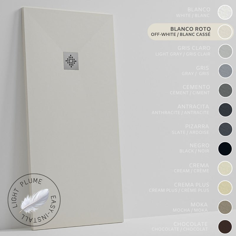SOULHOME Lekki Brodzik z Żywicy tekstura Łupka złamana biel – 130x80- cm Ultra-płaski Zawiera Syfon i Kratkę