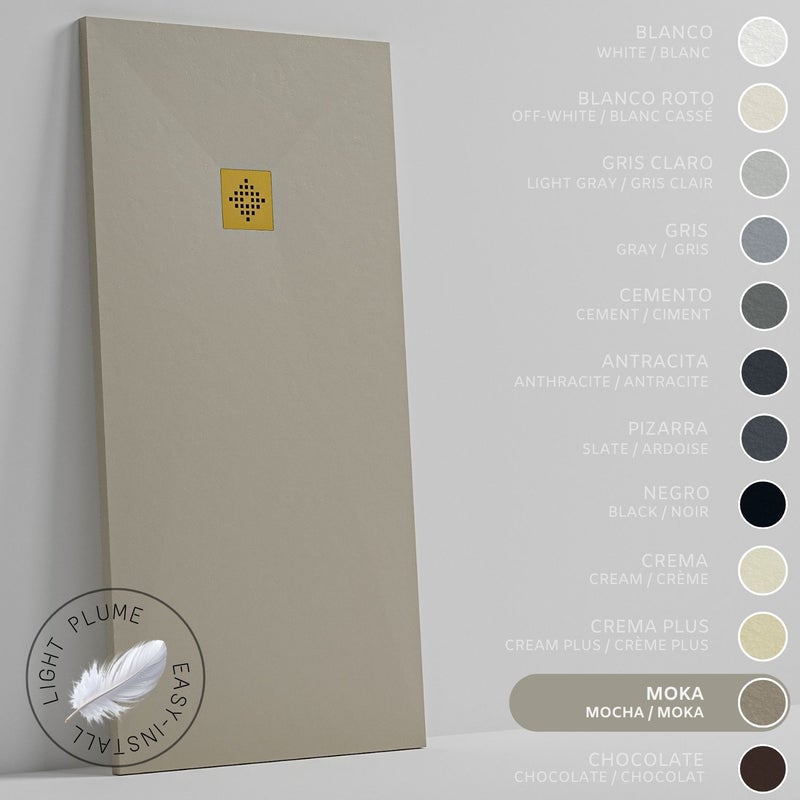SOULHOME Lekki Brodzik z Żywicy tekstura Łupka Moka – 180X75- cm Ultra-płaski Zawiera Syfon i Kratkę Gold