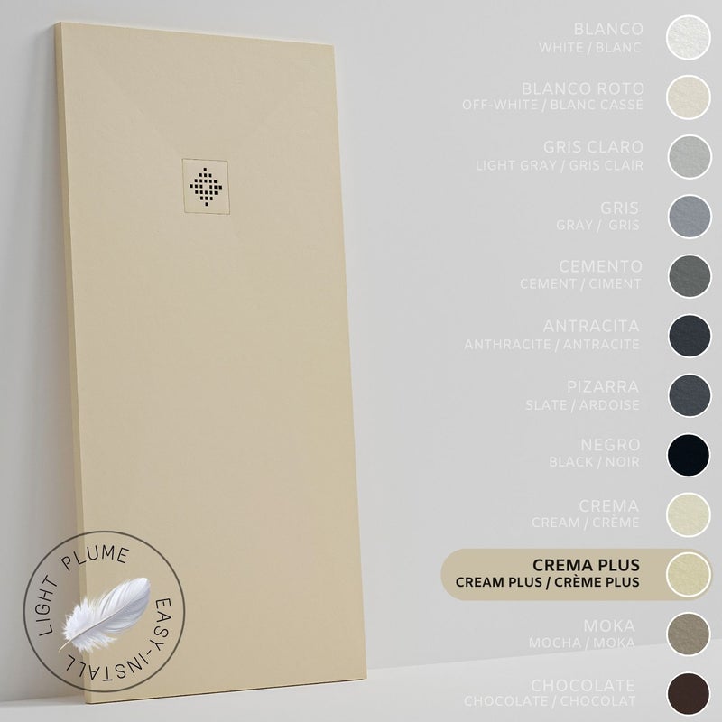 SOULHOME Lekki Brodzik z Żywicy tekstura Łupka intensywnie kremowy – 110x80- cm Ultra-płaski Zawiera Syfon i Kratkę Same