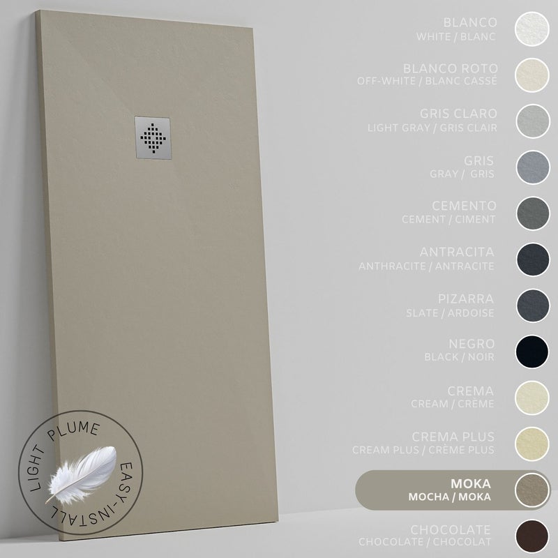 SOULHOME Lekki Brodzik z Żywicy tekstura Łupka Moka – 110x80- cm Ultra-płaski Zawiera Syfon i Kratkę