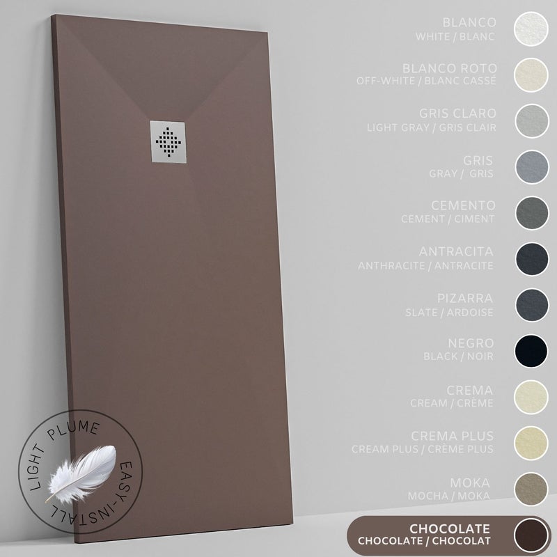 SOULHOME Lekki Brodzik z Żywicy tekstura Łupka czekoladowy – 210x80- cm Ultra-płaski Zawiera Syfon i Kratkę