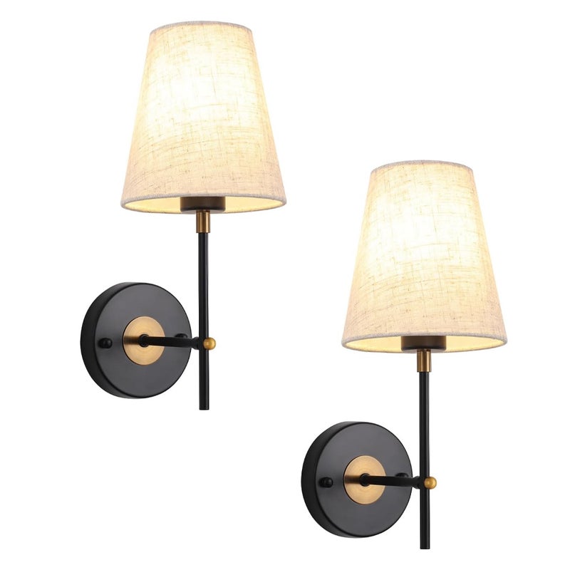 Kinkiet wewnętrzny w stylu vintage industrial, zestaw 2 czarno-złotych lamp ściennych do sypialni, oświetlenie wewnętrzne, bez żarówek