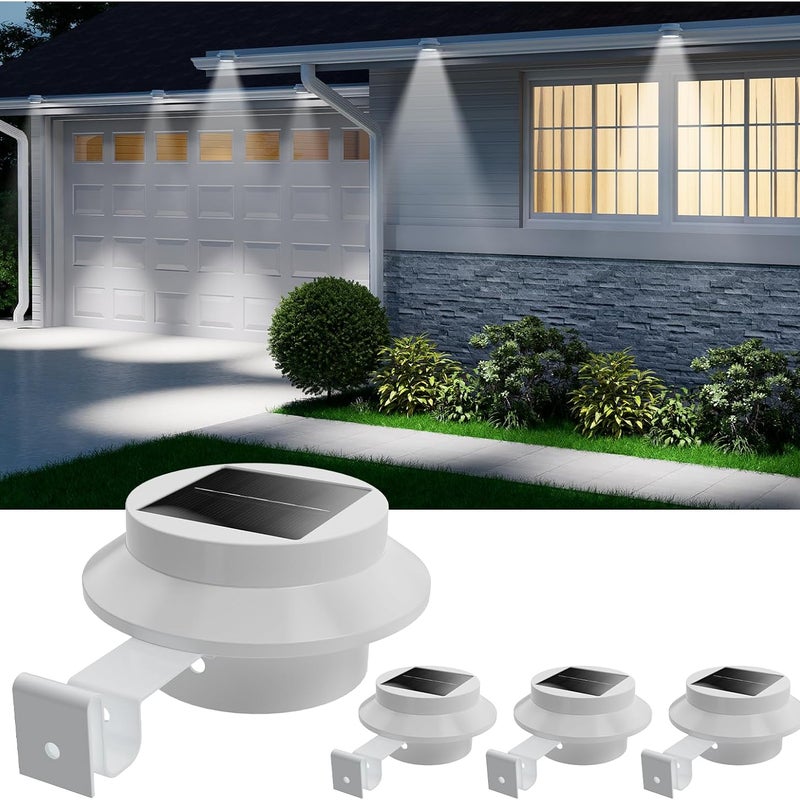 Lampy solarne rynnowe, wodoodporne lampy LED do ogrodzeń, balustrad, ogrodów, patio, tarasów, białe, chłodne światło, opakowanie 4 szt.