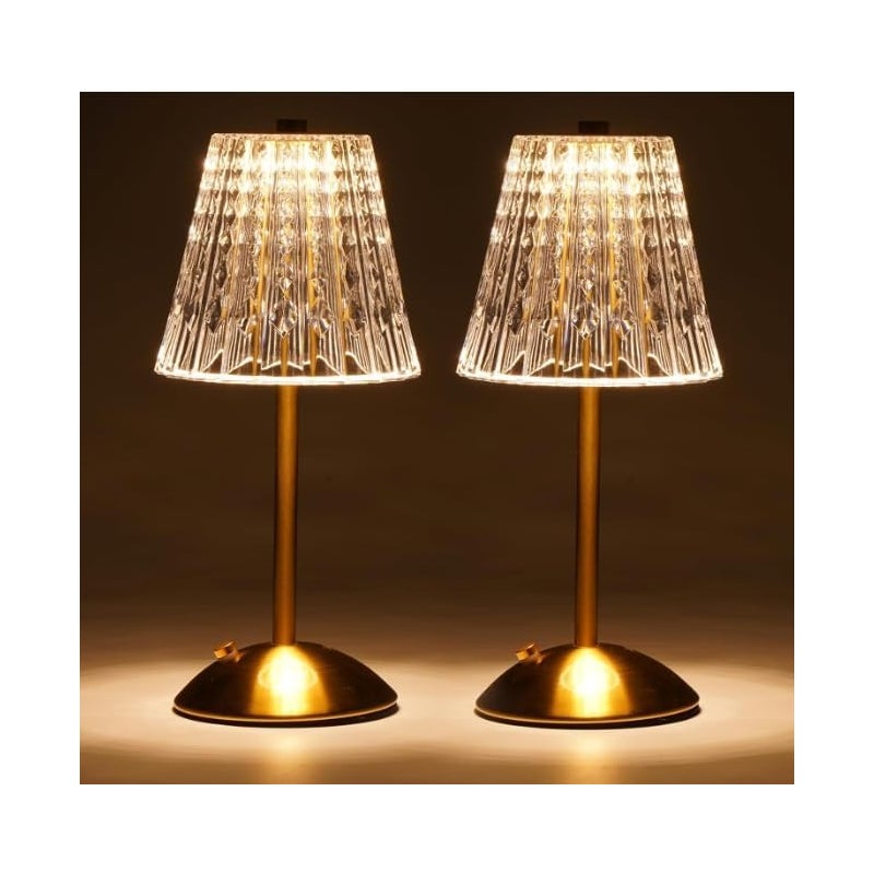 Bezprzewodowa lampa stołowa z funkcją dotyku, ściemnialna, zasilana bateryjnie, do sypialni, jadalni, wystroju wnętrz, złota, zestaw 2 szt.
