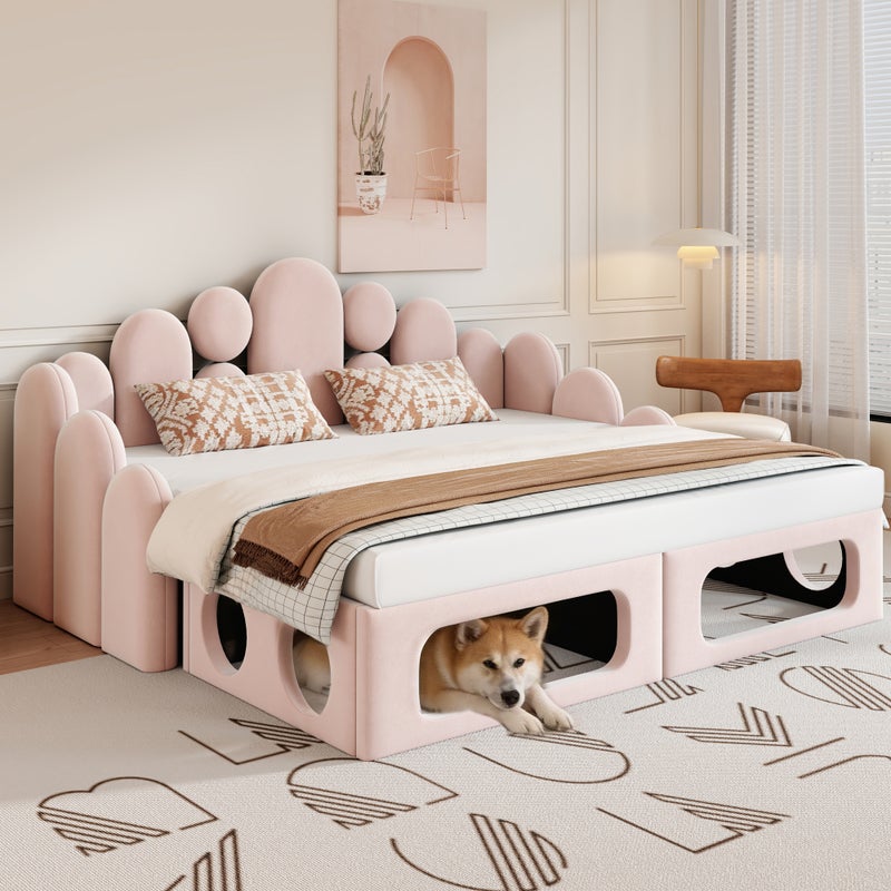 Tapicerowana rozkładana sofa z legowiskiem dla zwierząt, wielofunkcyjne łóżko tapicerowane 2 w 1 180*200cm