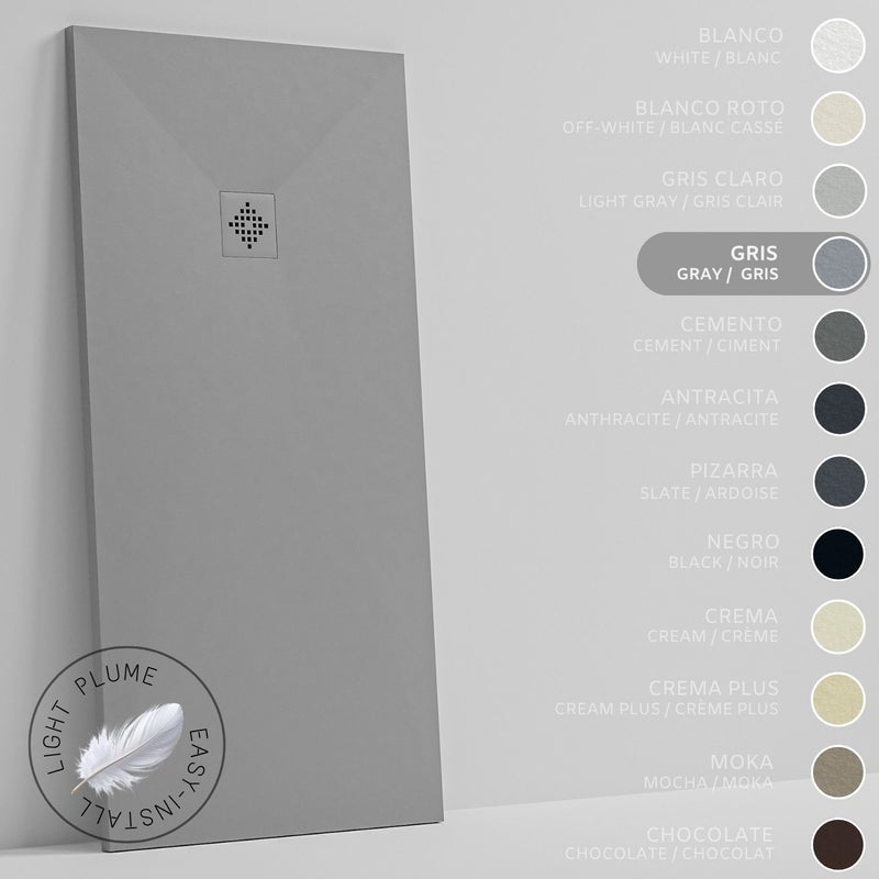 SOULHOME Lekki Brodzik z Żywicy tekstura Łupka szary – 110x80- cm Ultra-płaski Zawiera Syfon i Kratkę Same