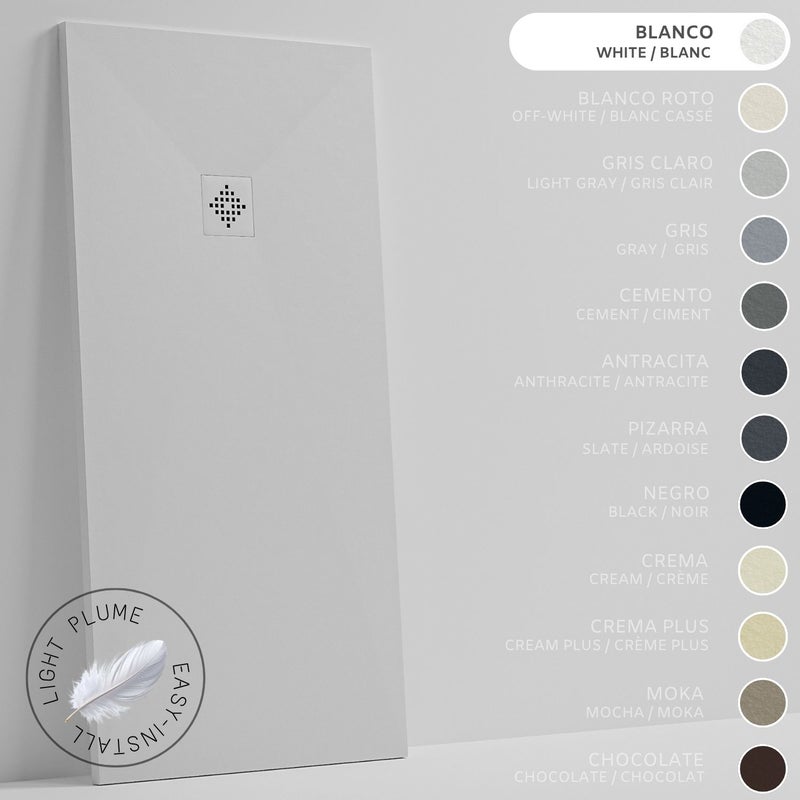 SOULHOME Lekki Brodzik z Żywicy tekstura Łupka biały – 160x100- cm Ultra-płaski Zawiera Syfon i Kratkę Same