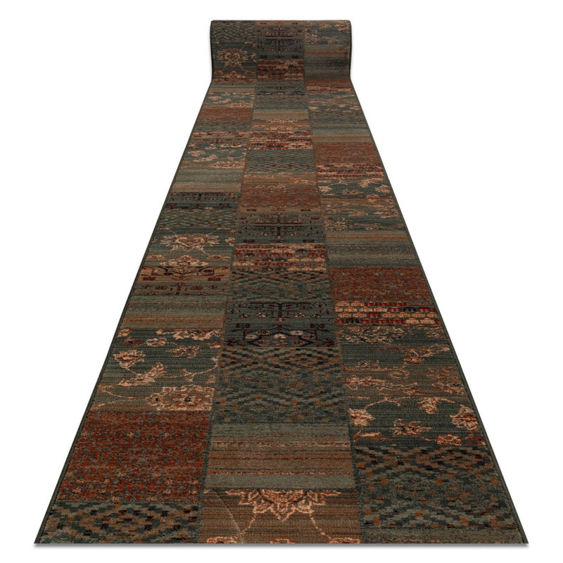 Chodnik wełniany KASHQAI 4327/400 orientalny, patchwork zielony 67cm 67x200 cm