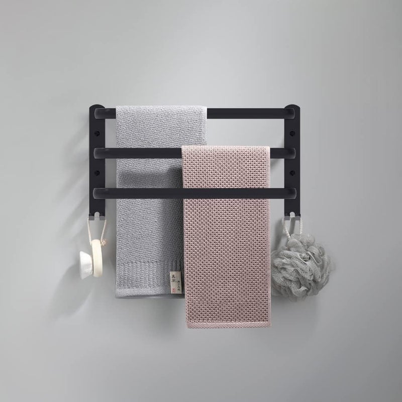Wieszak na ręczniki ścienny (czarny, 40 cm), wieszak na ręczniki łazienkowy, wieszak na ręczniki z haczykiem, aluminiowy wieszak na ręczniki