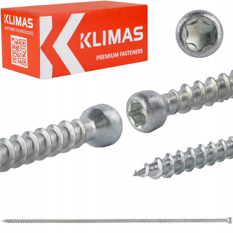 Wkręty ciesielskie 6x300 mm 100 szt. torx pełny gwint walcowe Klimas WKFC