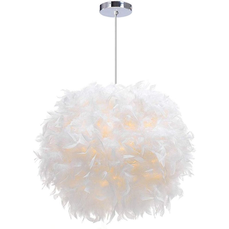 LATIO Lampa wisząca Ø 30 cm, biały żyrandol z piórkami, lampa wisząca do sypialni